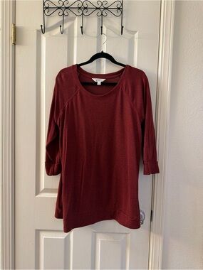 Market & Spruce Burgundy Scoop Neck Long Sleeve Top